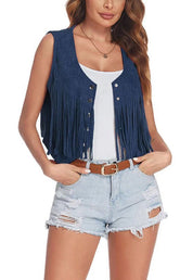 Women's Cropped Fringe Vest