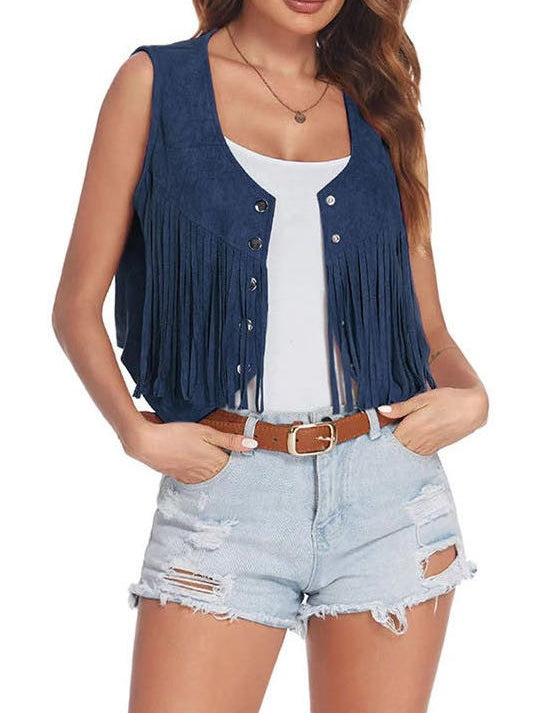 Women's Cropped Fringe Vest