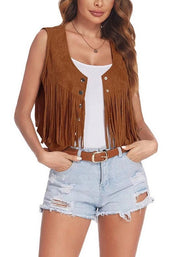 Women's Cropped Fringe Vest