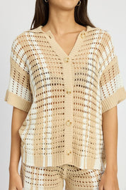 Women's Striped Crochet Button Up Top