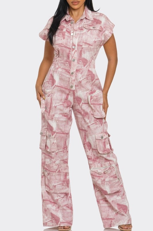 Women's Relaxed-Fit Pink Tie-Dye Jumpsuit