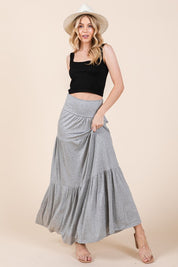 Women's Solid Tiered Ruffle Skirt with Foldover Waistband