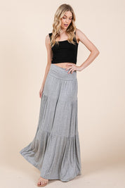 Women's Solid Tiered Ruffle Skirt with Foldover Waistband