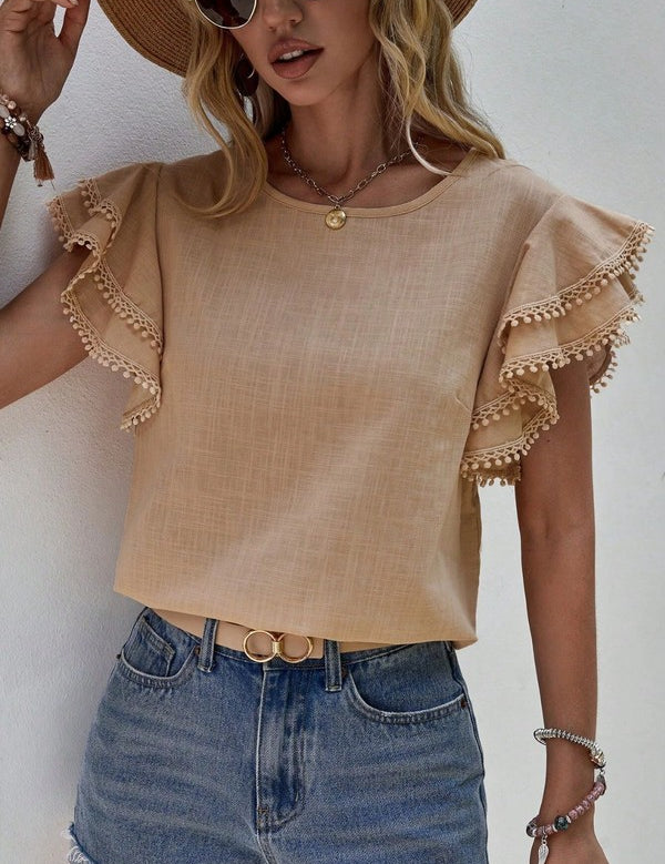 Women's Casual Ruffle Cap Sleeve Top