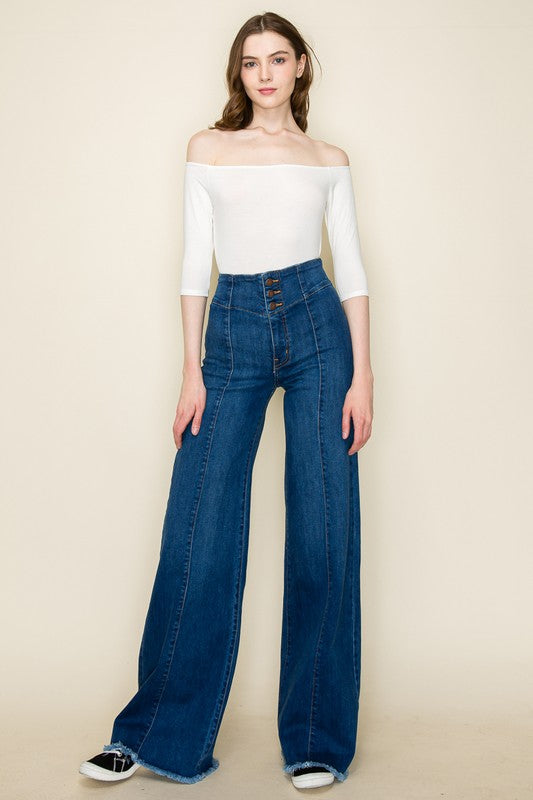 Women's High Waist Vintage Flare Wide Leg Jeans