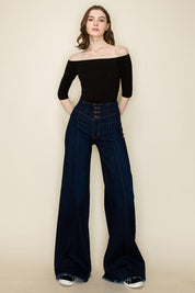 Women's High Waist Vintage Flare Wide Leg Jeans