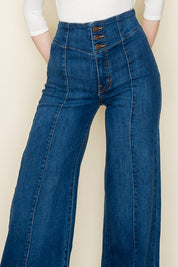 Women's High Waist Vintage Flare Wide Leg Jeans