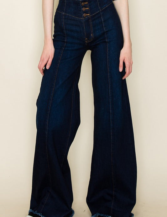 Women's High Waist Vintage Flare Wide Leg Jeans