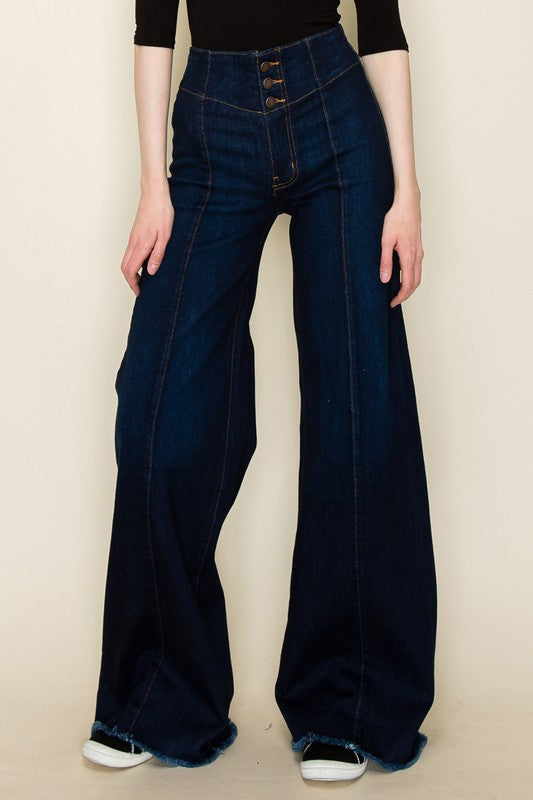 Women's High Waist Vintage Flare Wide Leg Jeans