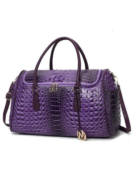Women's Trendy Crocodile Embossed Vegan Leather Duffle Bag