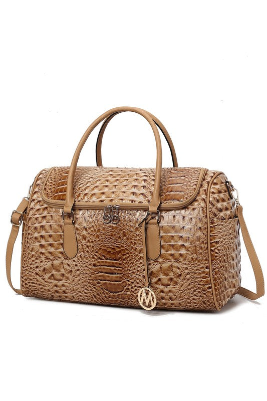 Women's Trendy Crocodile Embossed Vegan Leather Duffle Bag