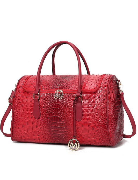 Women's Trendy Crocodile Embossed Vegan Leather Duffle Bag