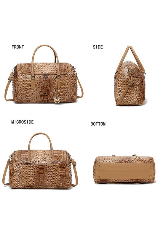 Women's Trendy Crocodile Embossed Vegan Leather Duffle Bag