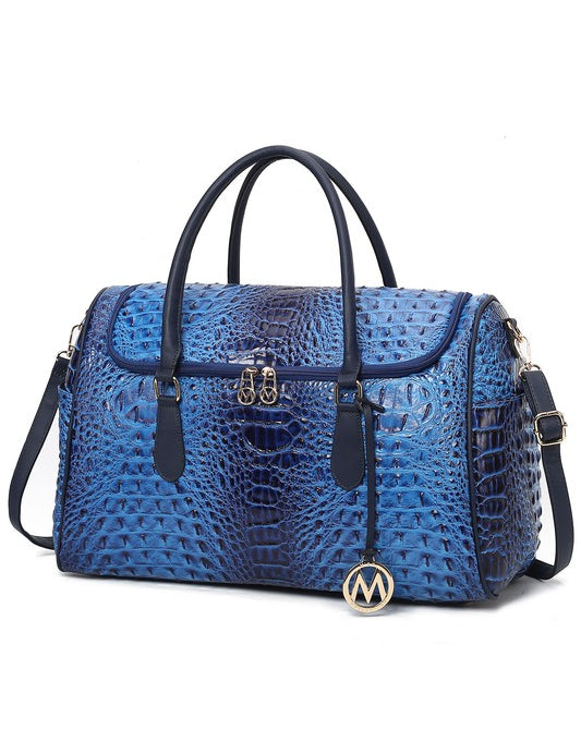 Women's Trendy Crocodile Embossed Vegan Leather Duffle Bag