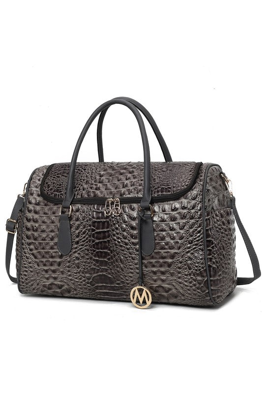 Women's Trendy Crocodile Embossed Vegan Leather Duffle Bag