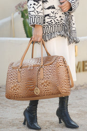 Women's Trendy Crocodile Embossed Vegan Leather Duffle Bag