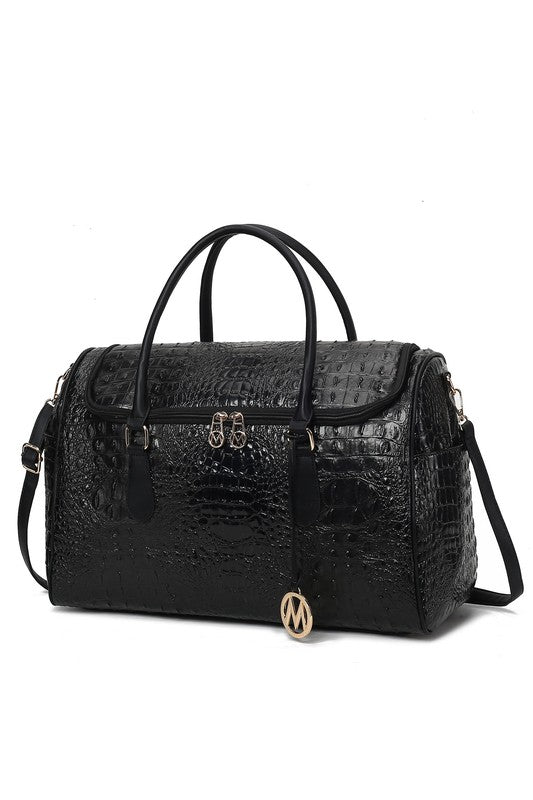 Women's Trendy Crocodile Embossed Vegan Leather Duffle Bag
