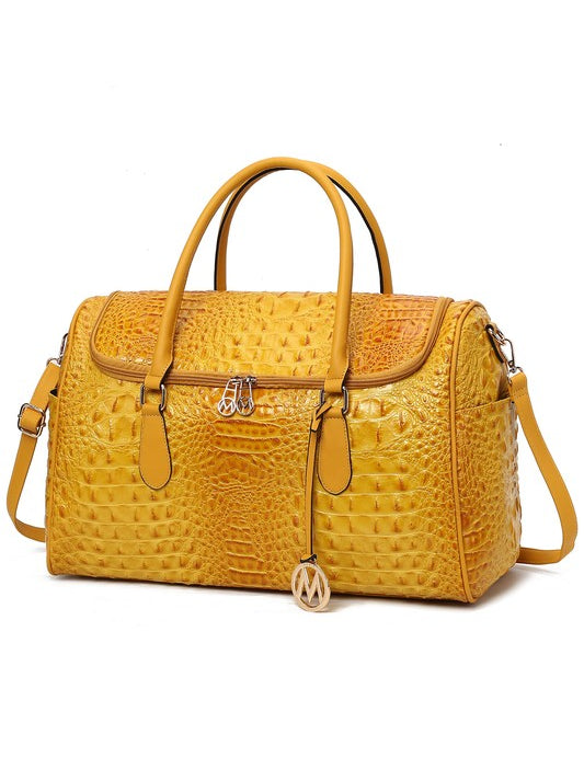 Women's Trendy Crocodile Embossed Vegan Leather Duffle Bag