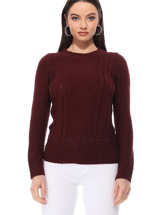 Women's Vintage Cable Knit Long Sleeve Sweater Pullover