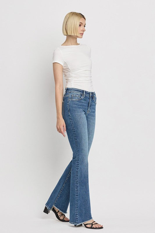 Women's High Rise Slant Hem Flare Jeans