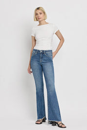 Women's High Rise Slant Hem Flare Jeans