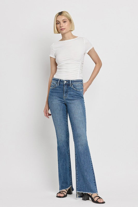 Women's High Rise Slant Hem Flare Jeans