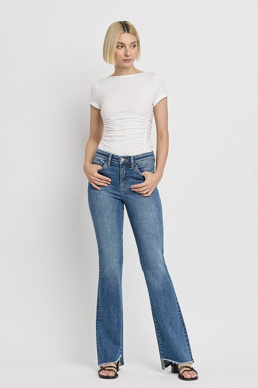 Women's High Rise Slant Hem Flare Jeans