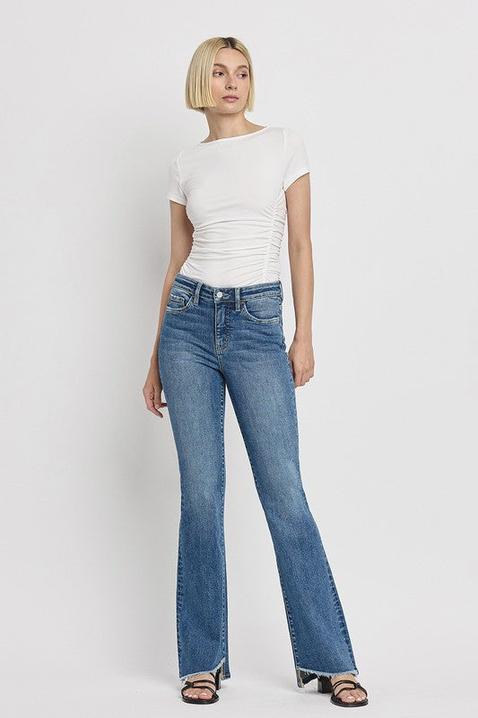 Women's High Rise Slant Hem Flare Jeans