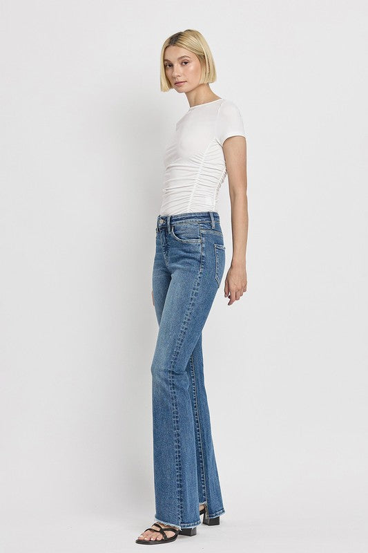 Women's High Rise Slant Hem Flare Jeans