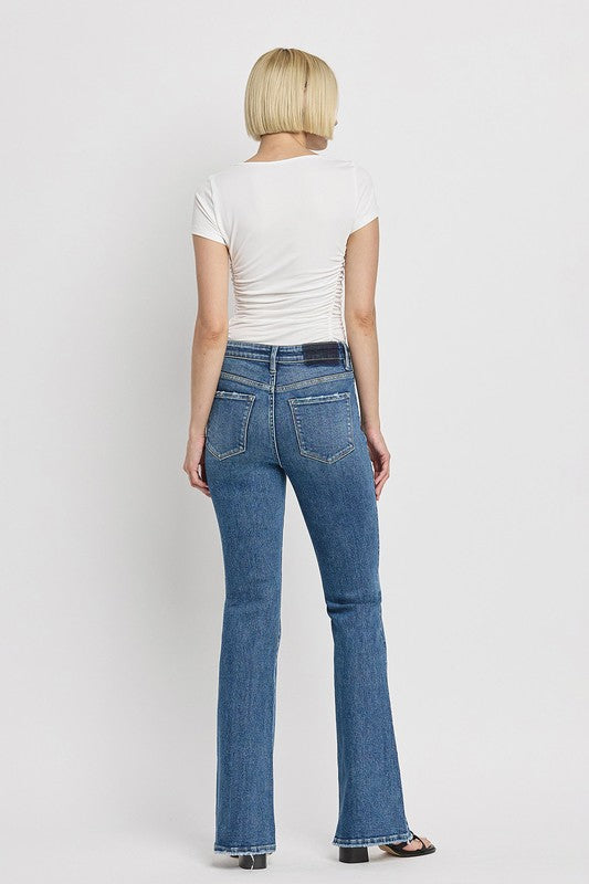 Women's High Rise Slant Hem Flare Jeans