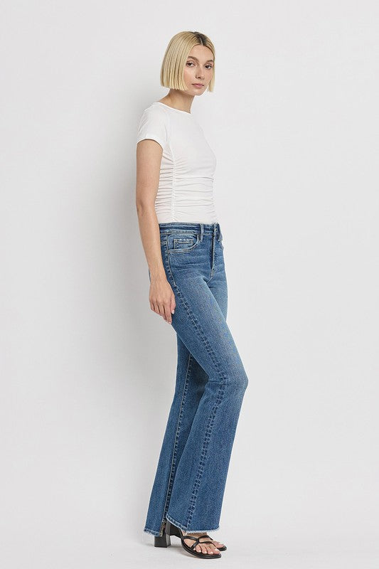 Women's High Rise Slant Hem Flare Jeans