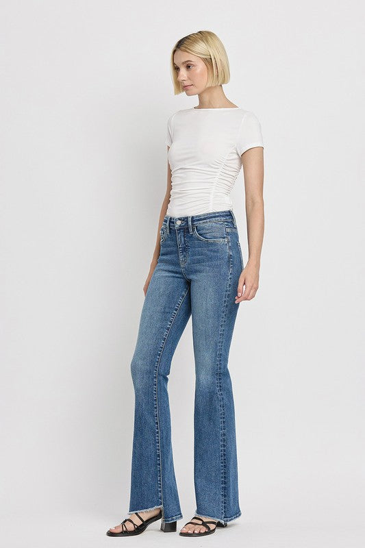 Women's High Rise Slant Hem Flare Jeans