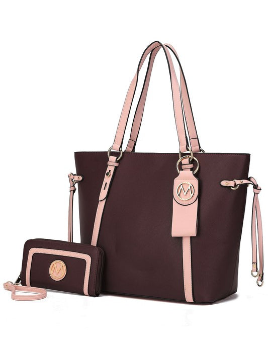 Women's Stylish Tote Bag with Wallet & Key-Ring Set