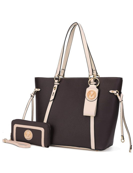 Women's Stylish Tote Bag with Wallet & Key-Ring Set