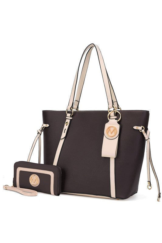 Women's Stylish Tote Bag with Wallet & Key-Ring Set