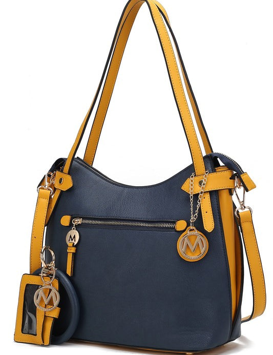 Women's Color-Block Vegan Leather Hobo Bag with Wristlet