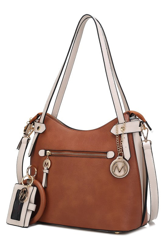 Women's Color-Block Vegan Leather Hobo Bag with Wristlet