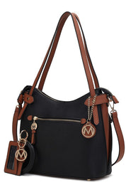 Women's Color-Block Vegan Leather Hobo Bag with Wristlet