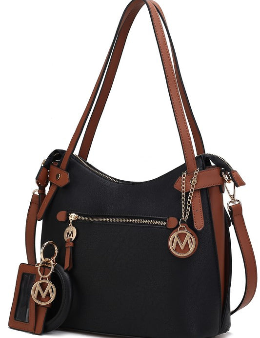 Women's Color-Block Vegan Leather Hobo Bag with Wristlet