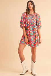 Women's Floral Bubble Sleeve Babydoll Dress