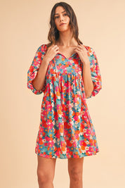 Women's Floral Bubble Sleeve Babydoll Dress