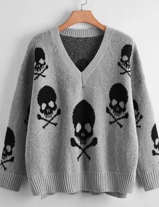 Skull V-neck Sweater