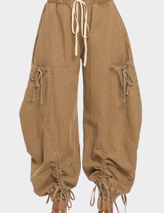 Urban Chic Drawstring Denim Cargo Pants