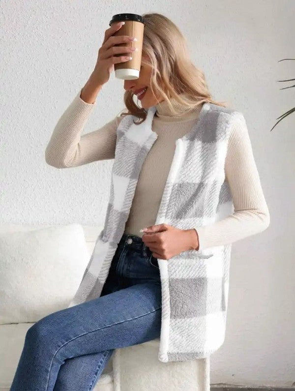 Women's Cozy Sherpa Plaid Vest