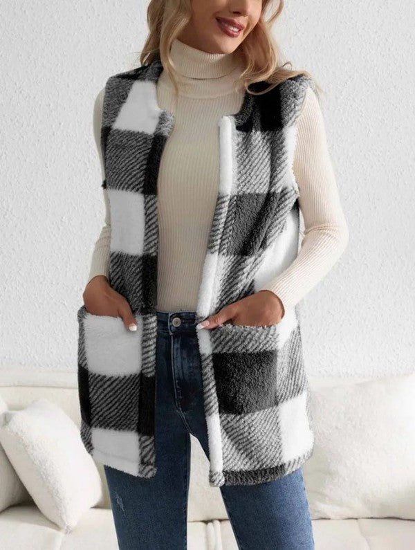 Women's Cozy Sherpa Plaid Vest