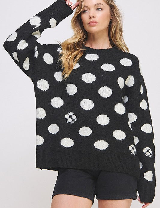 Women's Long Sleeve Polka Dot Knit Sweater