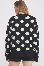 Plus Size Polka Dot Long Sleeve Knit Sweater