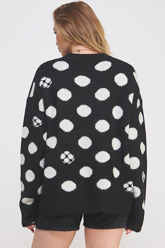 Plus Size Polka Dot Long Sleeve Knit Sweater