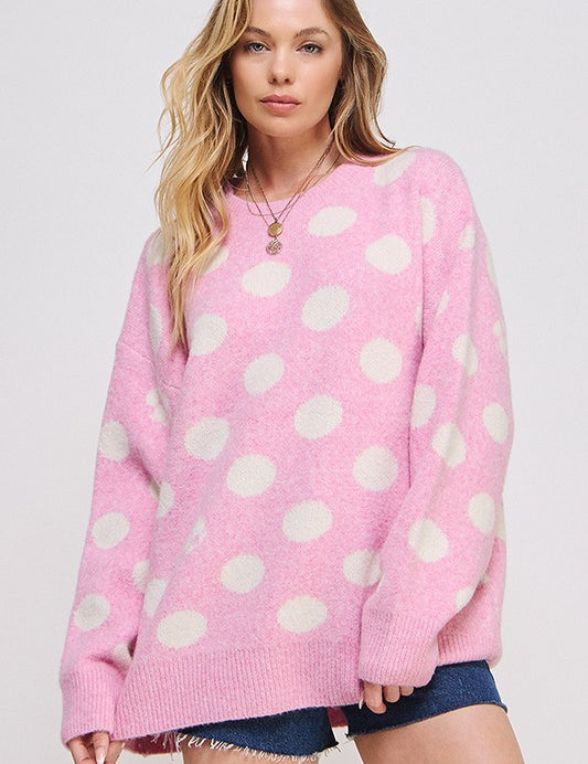 Plus Size Polka Dot Long Sleeve Knit Sweater