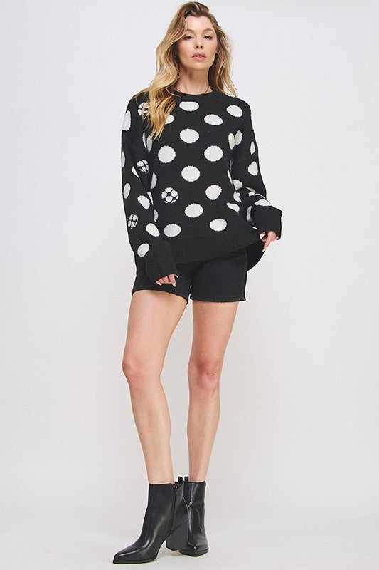 Plus Size Polka Dot Long Sleeve Knit Sweater